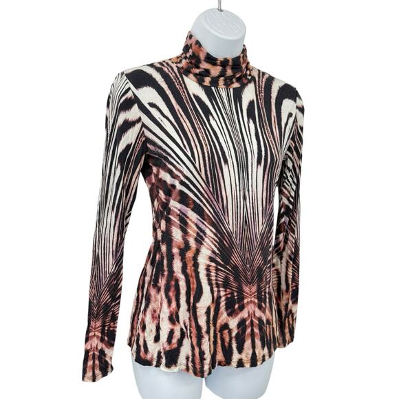 Boston Proper Bold Animal Print Turtleneck Top XS Long Sleeve Slim Fit Stretch - Picture 3 of 11